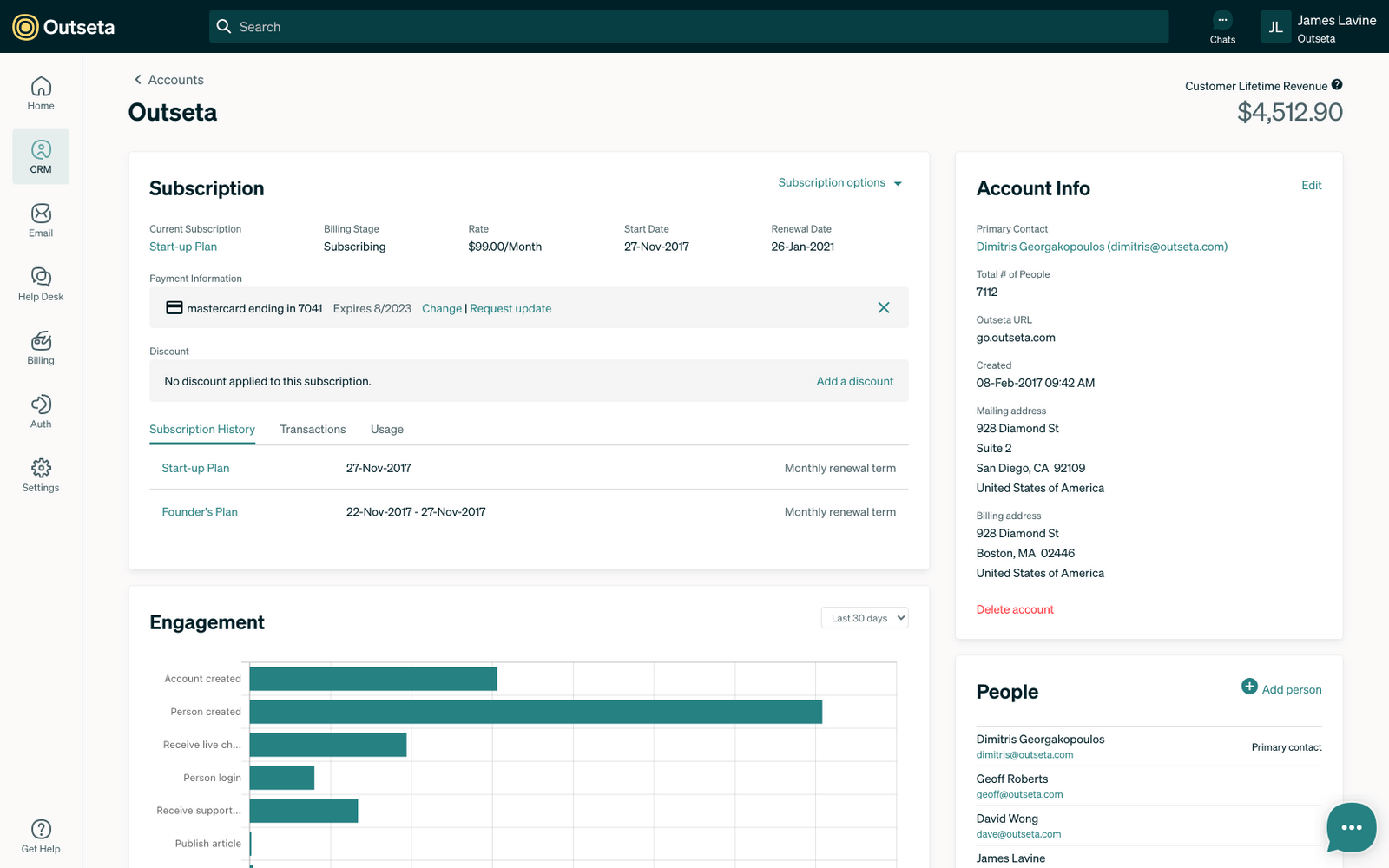 Screenshot of the account detail screen.
